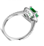 2 Carat princess cut Emerald and Moissanite Diamond Double Halo Engagement Ring in White Gold