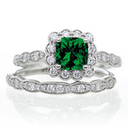 2 Carat Princess Cut Emerald and Moissanite Diamond Wedding Ring set on 10k White Gold