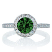 2 Carat Unique Classic Halo Round Emerald and Moissanite Diamond Bridal Ring Set on 10k White Gold