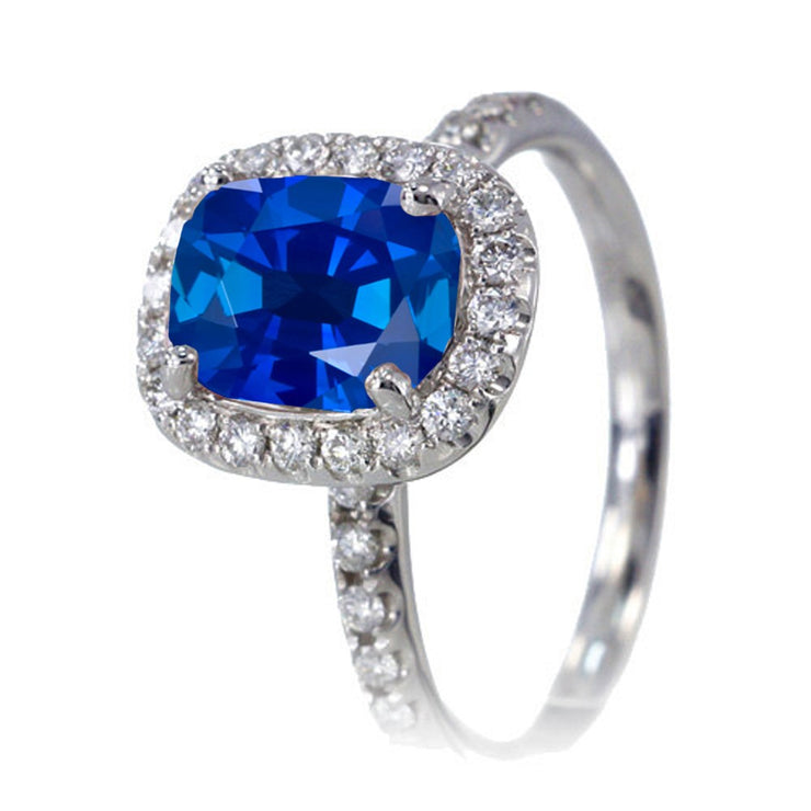 2 Carat Unique Sapphire and Moissanite Diamond Bridal Ring Set on 10k White Gold