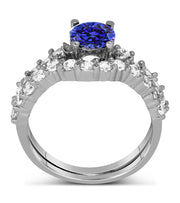 2 Carat Vintage Round cut Blue Sapphire and Moissanite Diamond Wedding Ring Set in White Gold