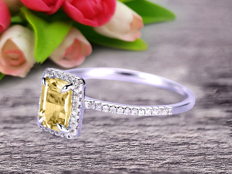 Classic And Stunning Look 10k White Gold 1.5 Carat Emerald Cut Champagne Diamond Moissanite Engagement Ring 