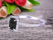 Classic And Stunning Look 10k White Gold 1.5 Carat Emerald Cut Black Diamond Moissanite Engagement Ring 