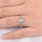 1.50 carat emerald Cut Morganite and Diamond Bridal Set Engagement Ring on Sale