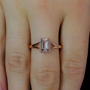 Sale: 1.25 Carat Peach Pink Morganite and Diamond Split Shank Halo Engagement Ring 