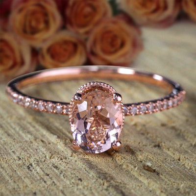 1.25 Carat Oval Cut Morganite Solitaire Engagement Ring with Diamonds Cheap Sale