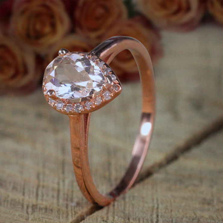 1.25 Carat Pear cut Solitaire Morganite and Diamond Halo Engagement Ring on Sale