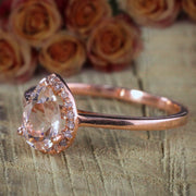 1.25 Carat Pear cut Solitaire Morganite and Diamond Halo Engagement Ring on Sale