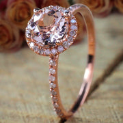 Huge Sale 1.50 Carat Morganite (Round cut Morganite) Diamond Halo Engagement Ring 
