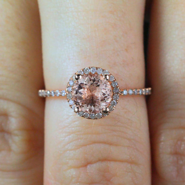 Huge Sale 1.50 Carat Morganite (Round cut Morganite) Diamond Halo Engagement Ring in 10k Rose Gold