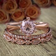 Bestseller 2 carat Morganite and Diamond Trio Ring Set in 10k Rose Gold