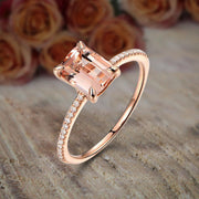 Sale: 1.25 Carat Morganite (emerald cut Morganite) and Diamond Engagement Ring in 10k Rose Gold