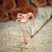 Huge Sale 1.50 carat Emerald Cut Morganite Diamond Bridal Wedding Ring Set in 10k Rose Gold 