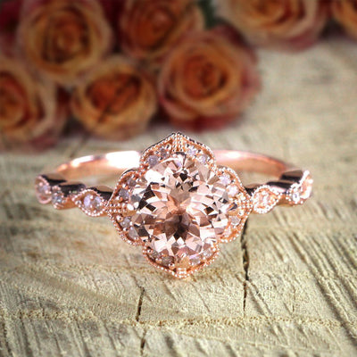 Antique Design 1.25 Carat Peach Pink Morganite and Diamond Engagement Ring Jewelry