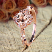 Antique Design 1.25 Carat Peach Pink Morganite and Diamond Engagement Ring Jewelry