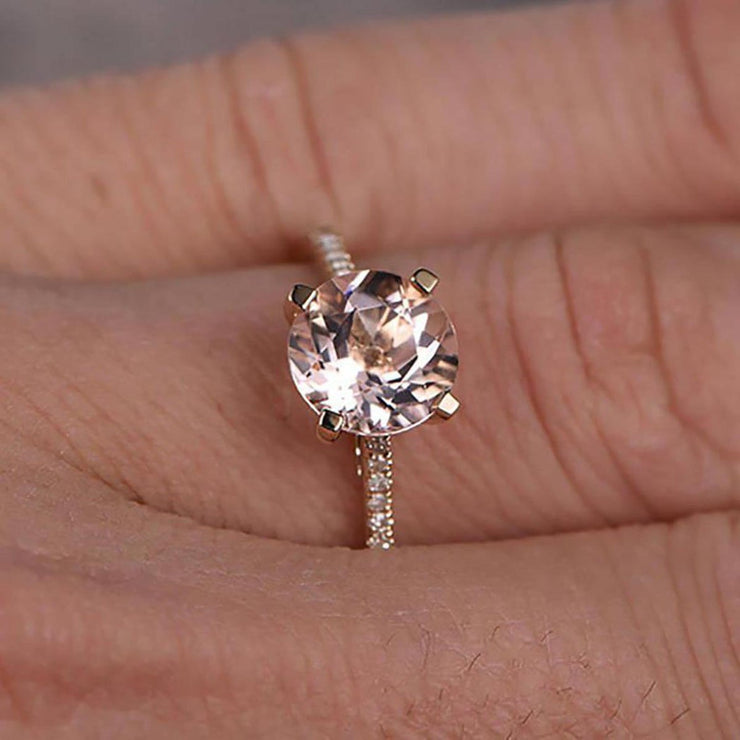 1.25 Carat Round Cut Morganite and Diamond Engagement Ring Women Engagement Ring