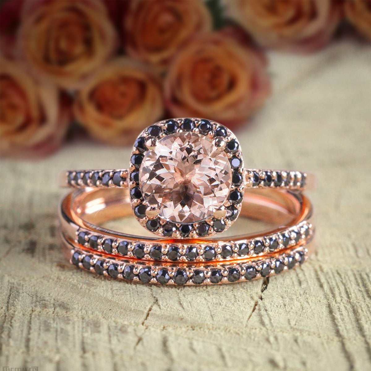 Rose gold wedding rings with black diamonds sale