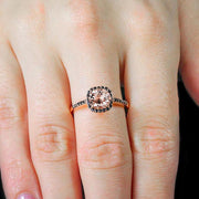Limited Time Sale: 1.25 Carat Round Cut Morganite and Black Diamond Engagement Ring in 10k Rose Gold