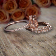 2 carat Morganite Diamond Trio Ring Set with 1 Engagement Ring and 2 Wedding Bands