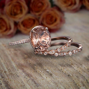 2 carat Morganite Diamond Trio Ring Set in 10k Rose Gold with 1 Engagement Ring and 2 Wedding Bands
