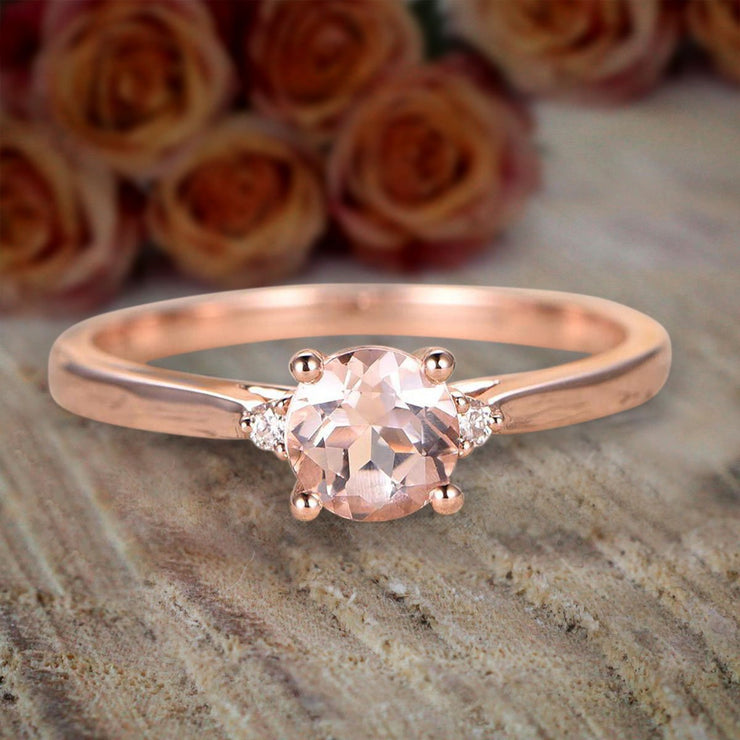 Limited Time Sale Trilogy Three Stone 1.10 carat Morganite and Diamond Engagement Ring 