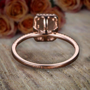 1.50 Carat Peach Pink Morganite (emerald cut Morganite) Diamond Halo Engagement Ring 