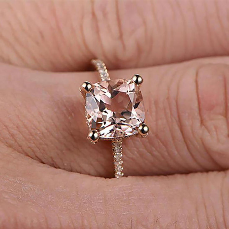 Huge Sale: 1.25 Carat Morganite (cushion cut Morganite) and Diamond Engagement Ring in 10k Rose Gold