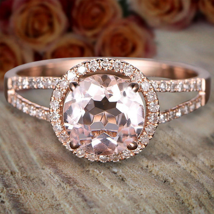 Limited Time Sale Antique Halo 1.50 carat Morganite and Diamond Halo Engagement Ring 10k Rose Gold