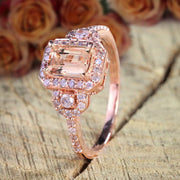 Limited Time Sale 1.25 Carat Morganite (emerald cut Morganite) Diamond Engagement Ring 