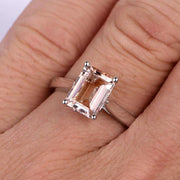 1.00 Carat Desinger Emerald Cut Peachy Pink Morganite Engagement Ring on 10k White Gold on Sale