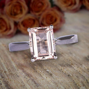 1.00 Carat Desinger Emerald Cut Peachy Pink Morganite Engagement Ring on 10k White Gold on Sale