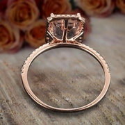 Unique Emerald Cut 1.50 Carat Peach Pink Morganite and Diamond Engagement Ring 