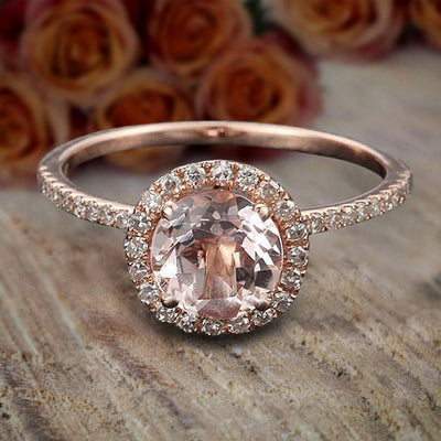Limited Time Sale Antique 1.25 carat Morganite and Diamond Halo Engagement Ring 