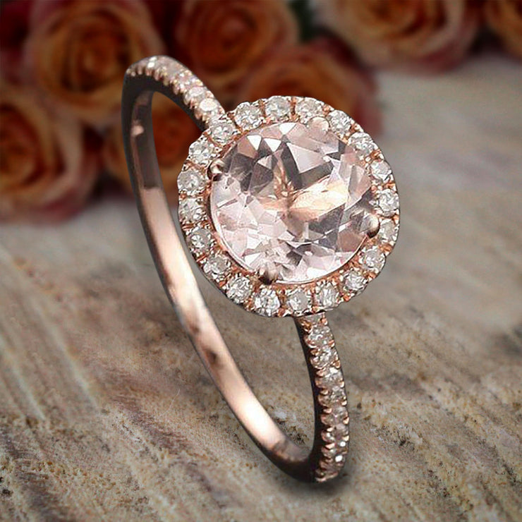 Limited Time Sale Antique 1.25 carat Morganite and Diamond Halo Engagement Ring in 10k Rose Gold