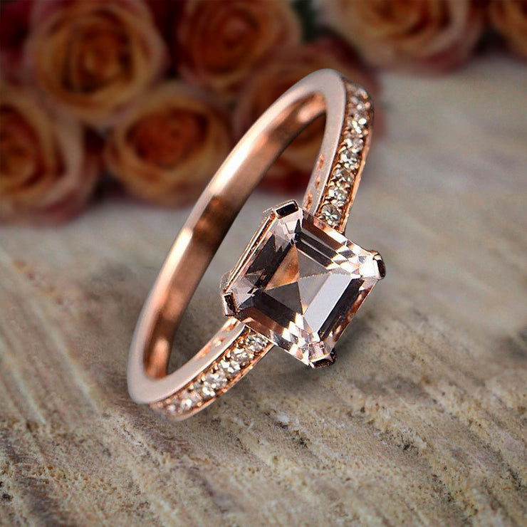 Antique Design 1.25 carat Princess Cut Morganite and Diamond Engagement Ring in 10k Rose Gold Sale