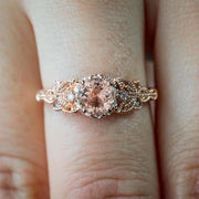 Round Cut 1.25 Carat Peach Pink Morganite Diamond Engagement Ring 10k Rose Gold Jewelry