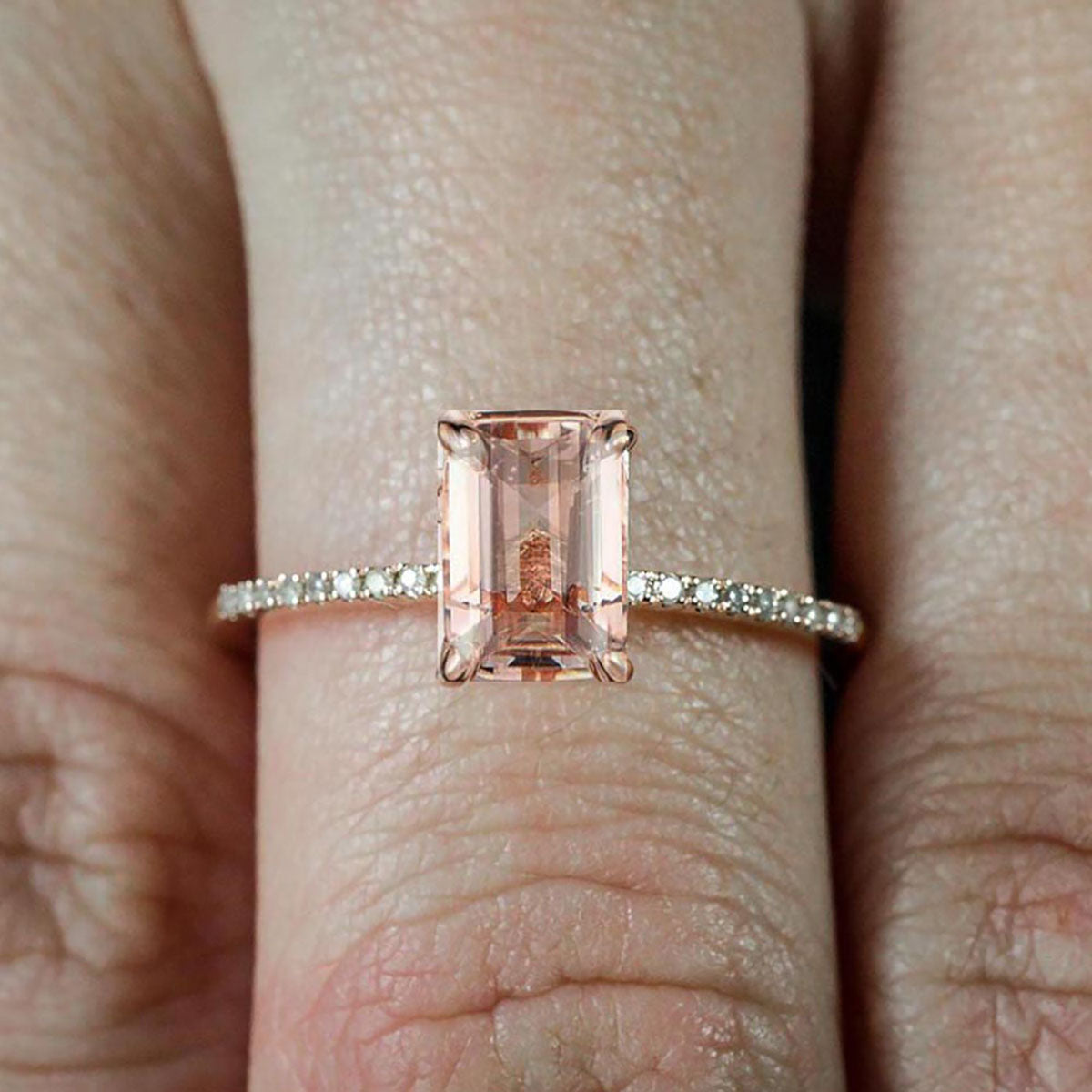 Classic Art Deco 1.50 Carat Peach Pink Morganite Emerald Cut Moissanit agemz