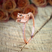 1.50 Carat Peach Pink Morganite (emerald cut Morganite) and Diamond Engagement Ring 