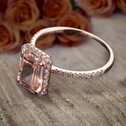 Limited Time Sale: 1.50 Carat Peach Pink Emerald Cut Morganite Diamond Engagement Ring 10k Rose Gold