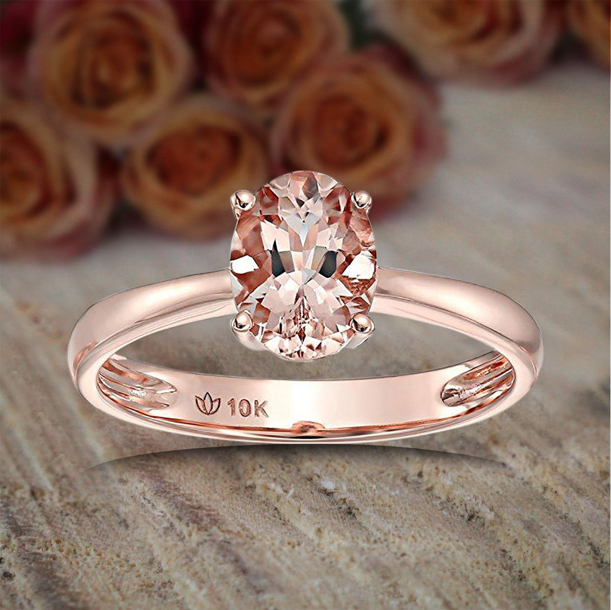Solitaire Oval Moissanite Ring Rose Gold Diamond Matching Ring Set