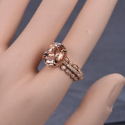 Limited Time Sale 2 carat Morganite and Diamond Trio Ring Set in 10k Rose Gold with One Engagement Ring and 2 Wedding Bands