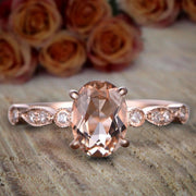 Limited Time Sale 1.25 carat Oval Cut Morganite and Diamond Engagement Ring 