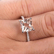 1.25 Carat Peach Pink Morganite (princess cut Morganite) Diamond Engagement Ring 