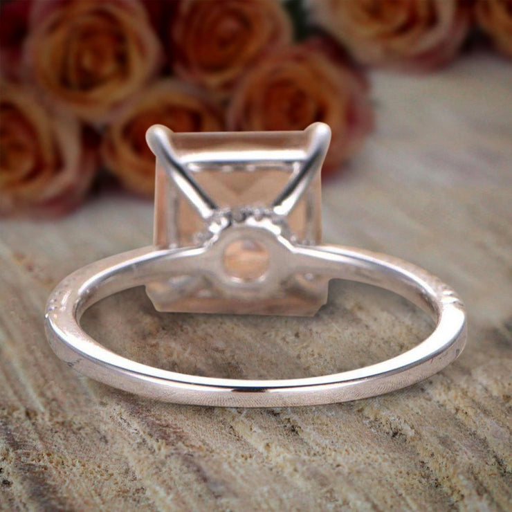 1.25 Carat Peach Pink Morganite (princess cut Morganite) Diamond Engagement Ring 