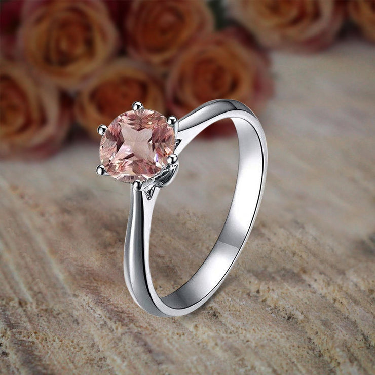 1 Carat Round Cut Morganite and Diamond Solitaire Engagement Ring for Women 