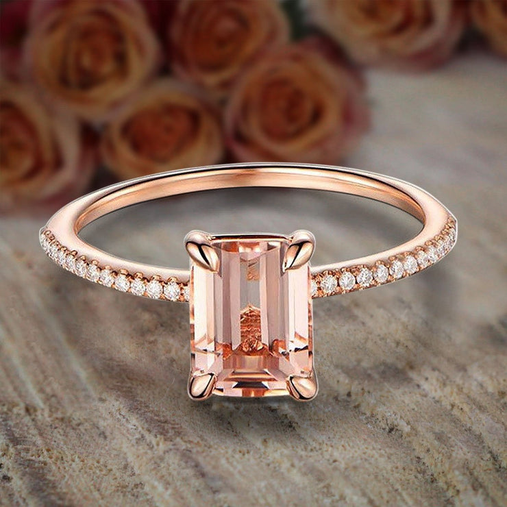 Limited Time Sale: 1.25 Carat Emerald Cut Morganite and Diamond Engagement Ring 