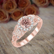 1.25 Carat Peach Pink Morganite (Round Cut Morganite) Diamond Engagement Ring Jewelry