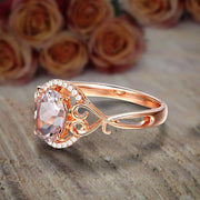 Sale 1.25 Carat Oval Cut Morganite and Diamond Engagement Ring Wedding Ring Jewelry