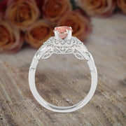 1.25 Carat Morganite Round cut Diamond Engagement Ring Ring Huge Desinger Sale