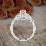 1.25 Carat Morganite Round cut Diamond Engagement Ring in 10k White Gold Ring Huge Desinger Sale